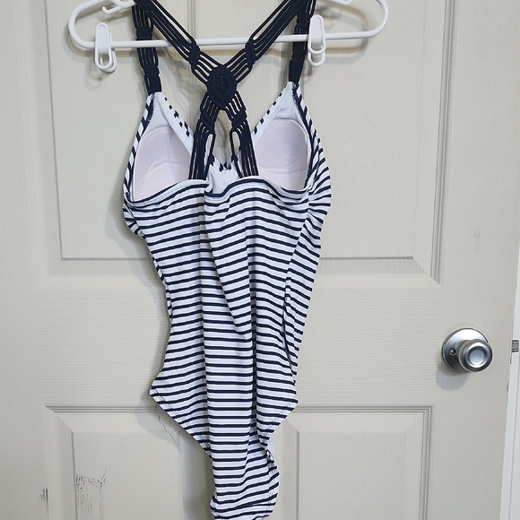 Kona Sol Navy and White Striped Swimsuit - Picture 2 of 3